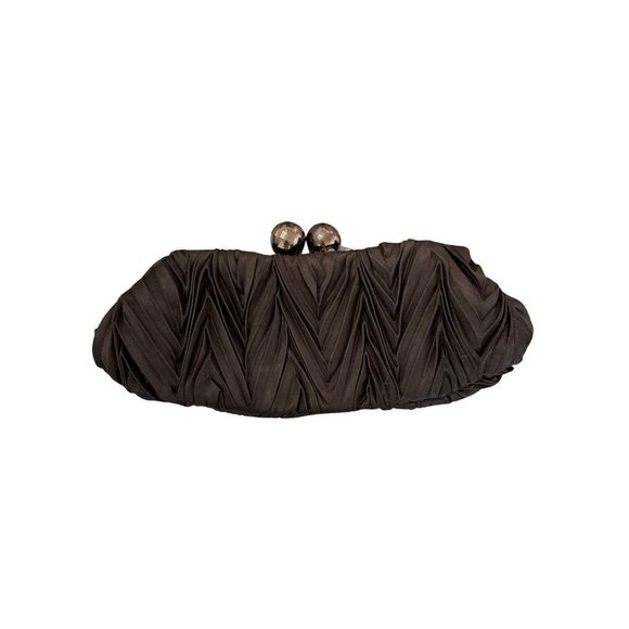 Cache Handbags - Cache Pleated Black Satin Kisslock Clutch